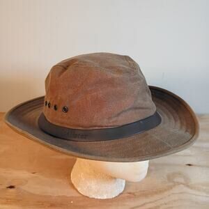 Vintage McAlister Waxed Canvas Outback Safari Hat Brown Leather Band Patina